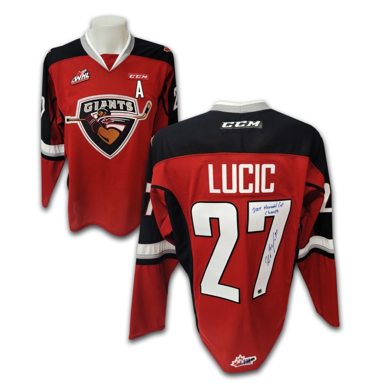 Milan Lucic Autographed Vancouver Giants Red CCM Jersey Inscribed 2007 Memorial Cup Champs