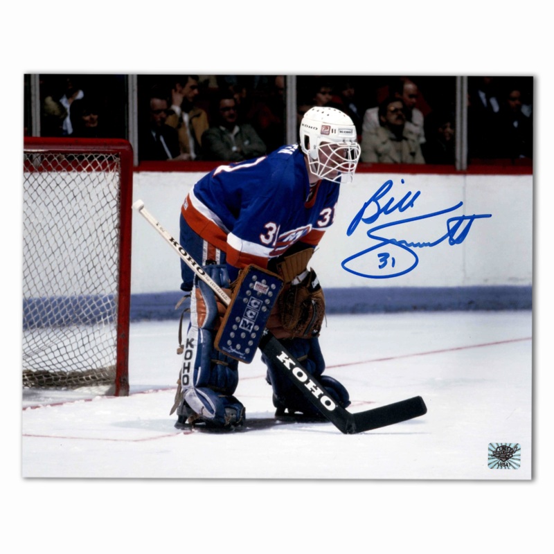 Billy Smith Autographed New York Islanders 8×10 Photo (White Helmet)