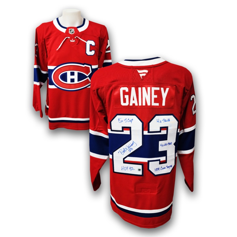 Bob Gainey Autographed Montreal Canadiens Fanatics Premium Jersey Career Inscriptions