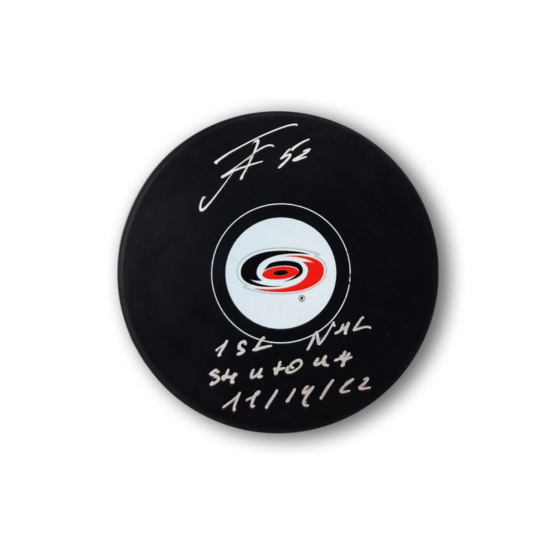 Pyotr Kochetkov Autographed Carolina Hurricanes Hockey Puck Inscribed 1st Shutout