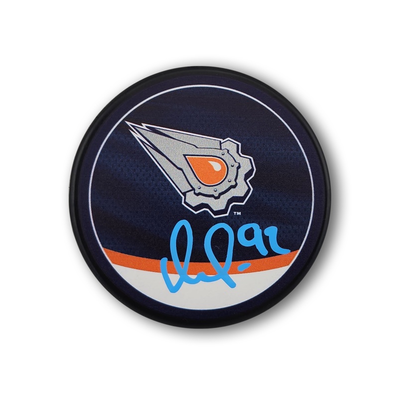 Vasily Podkolzin Autographed Edmonton Oilers Reverse Retro Hockey Puck