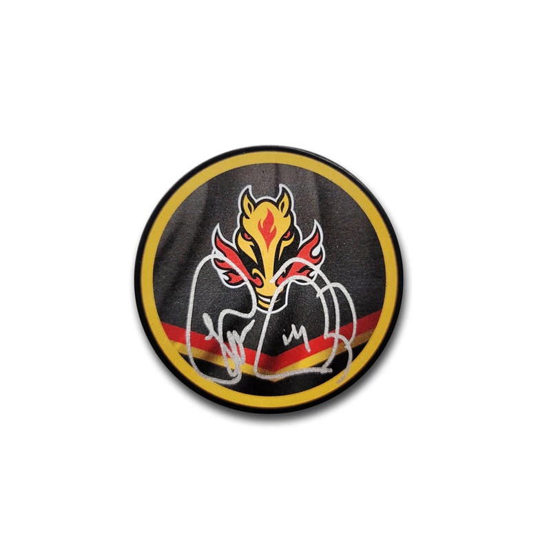 Theo Fleury Calgary Flames Reverse Retro Autographed Hockey Puck