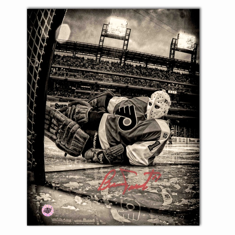 Bernie Parent Autographed Philadelphia Flyers 8×10 Photo (Laying on Ice)