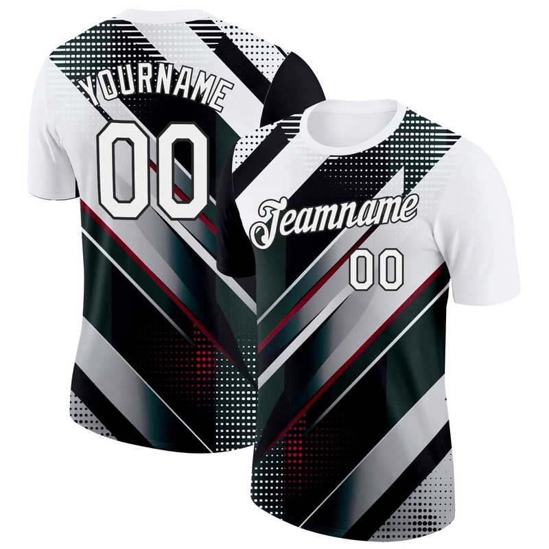 Custom White Black-Red 3D Pattern Design Gradient Sportswear Performance T-Shirt