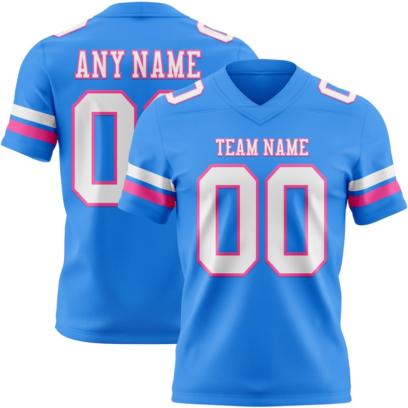 Custom Powder Blue White-Pink Authentic Football Jersey
