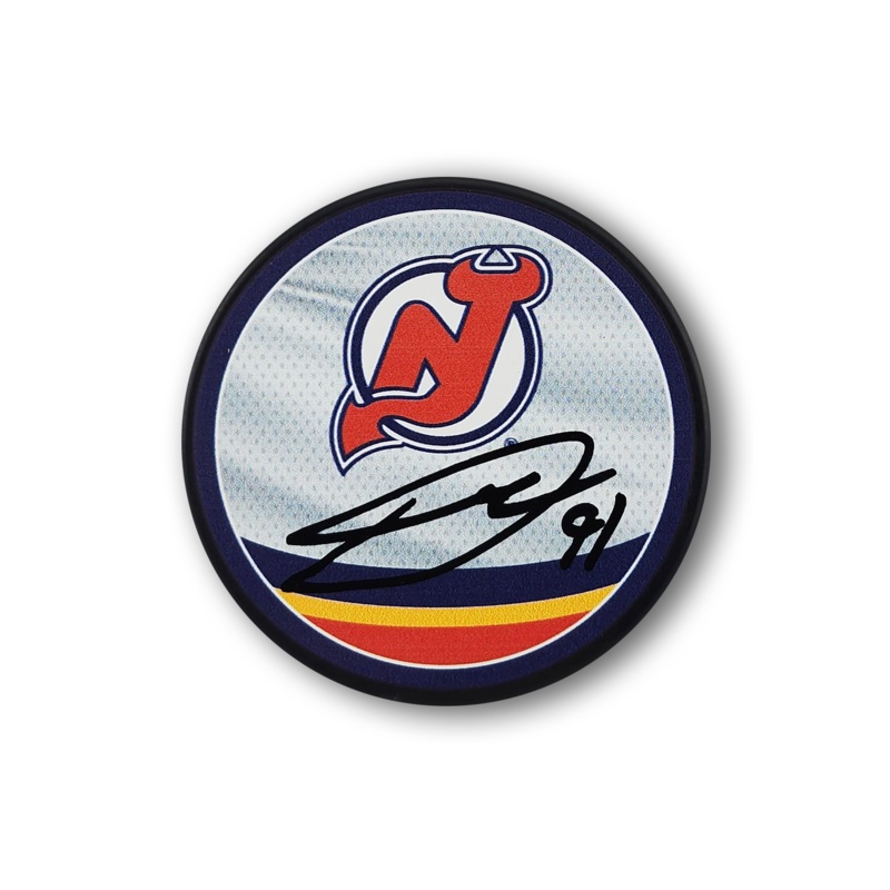 Dawson Mercer Autographed New Jersey Devils Reverse Retro Hockey Puck