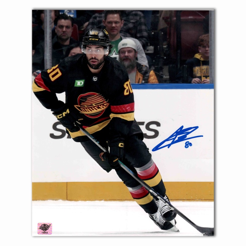 Arshdeep Bains Autographed Vancouver Canucks Alternate 8×10 Photo