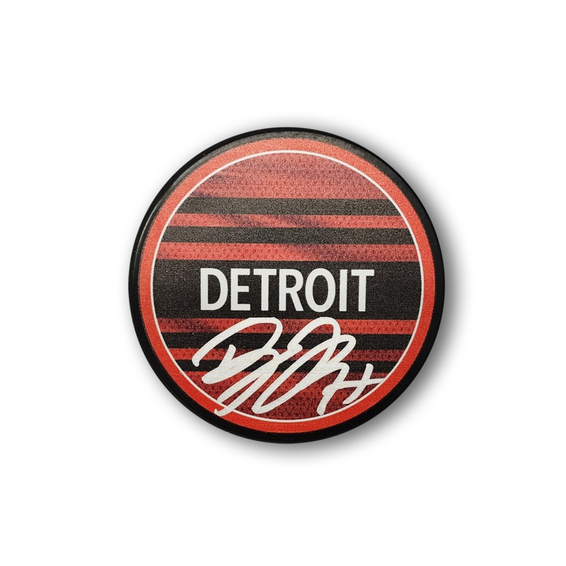 Dylan Larkin Autographed Detroit Red Wings Reverse Retro Hockey Puck