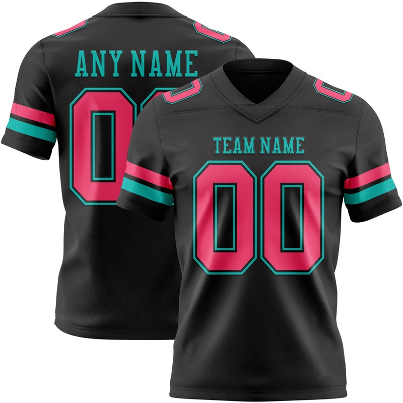 Custom Black Neon Pink-Aqua Authentic Football Jersey