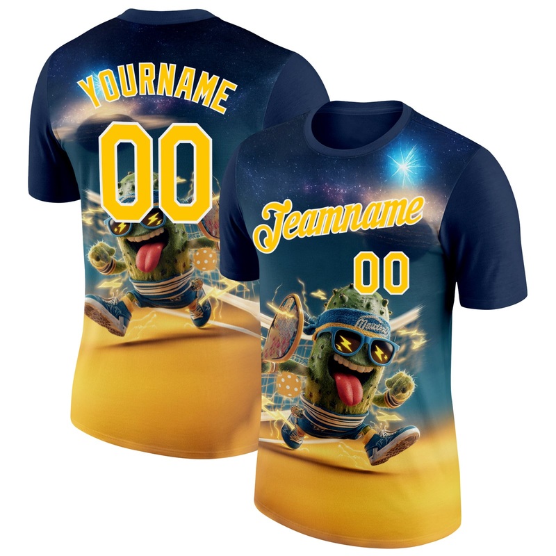 Custom Blue Yellow-White 3D Funny Pickleball Paddles Balls Performance T-Shirt