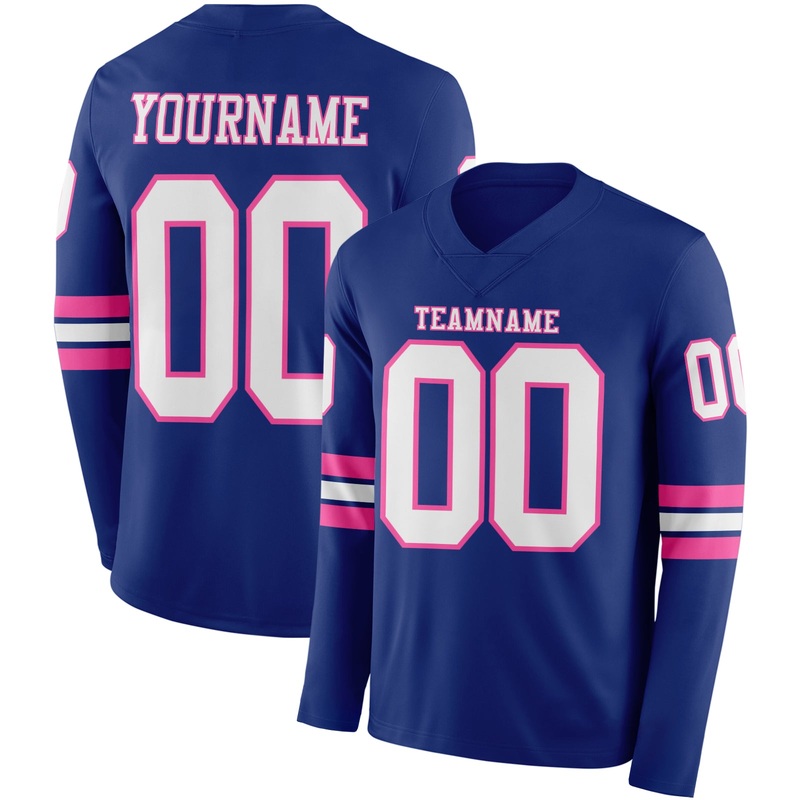 Custom Royal White-Pink Long Sleeve Authentic Football Jersey