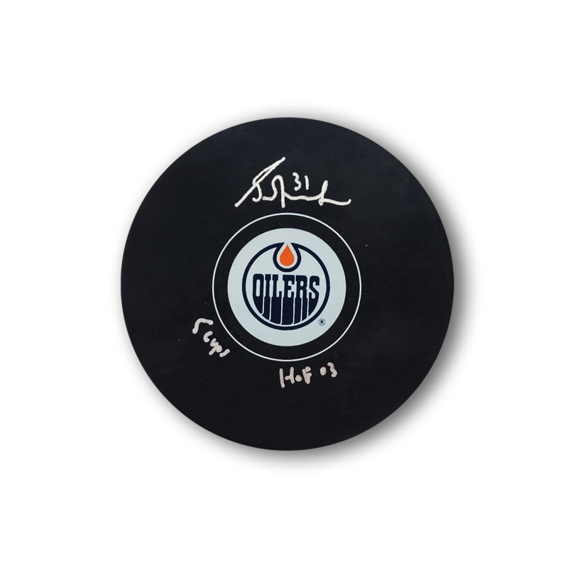 Gerry Cheevers Autographed Boston Bruins Hockey Puck HOF 85