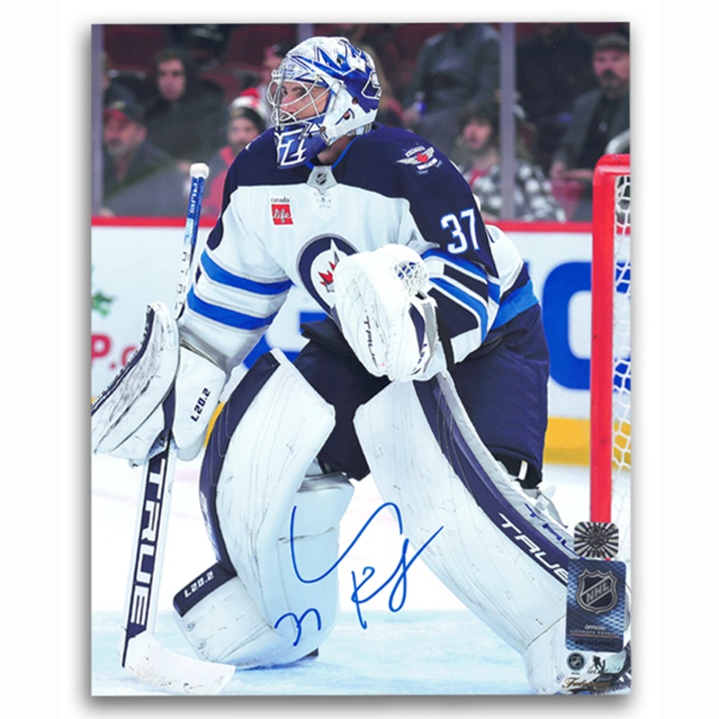 Connor Hellebuyck Winnipeg Jets Autographed Away 8×10 Photo