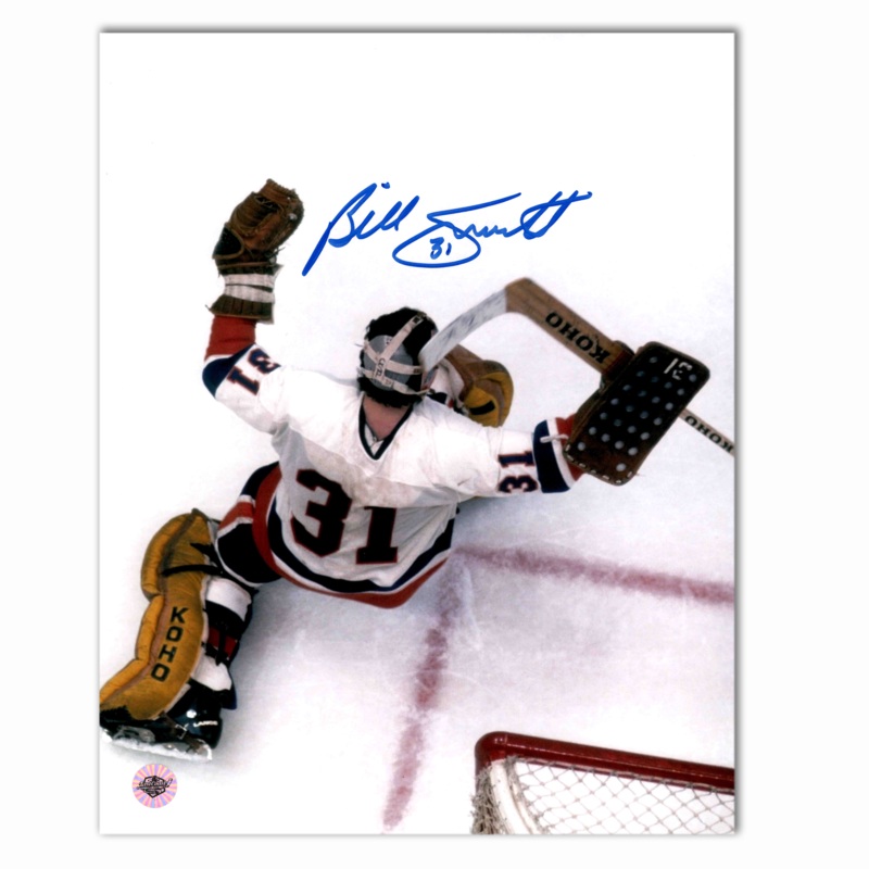 Billy Smith Autographed New York Islanders Away 8×10 Photo (Close Up)