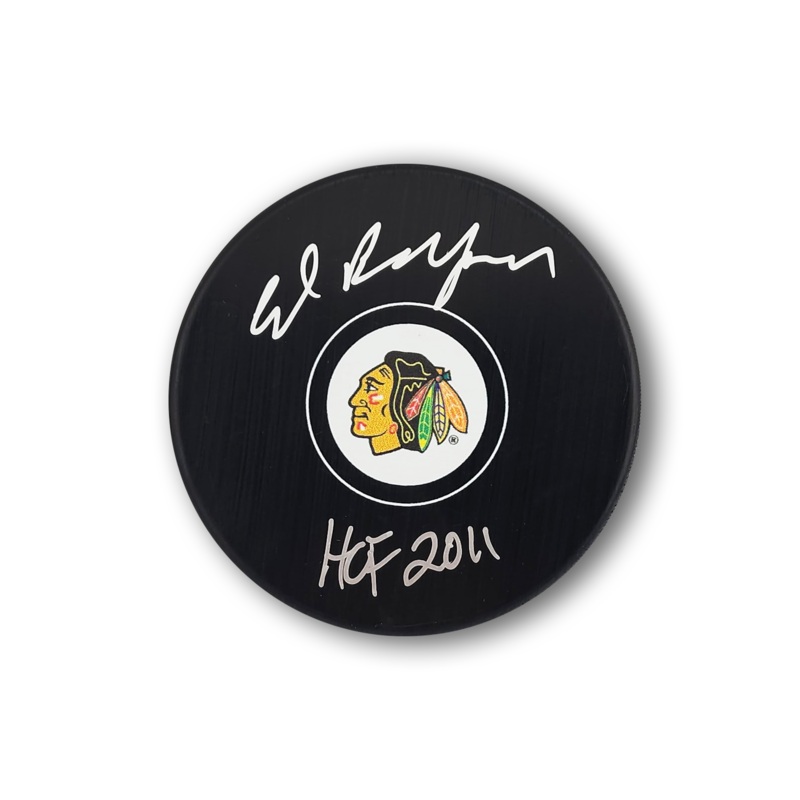 Ed Belfour Autographed Chicago Black Hawks Hockey Puck HOF 2011