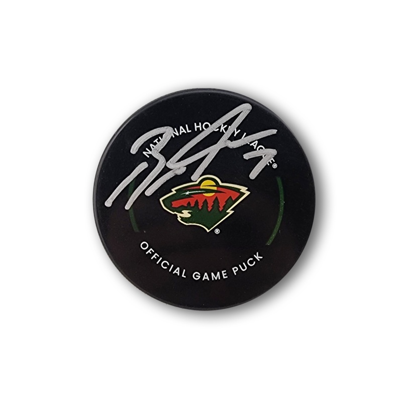 Brock Faber Autographed Minnesota Wild Official Hockey Puck