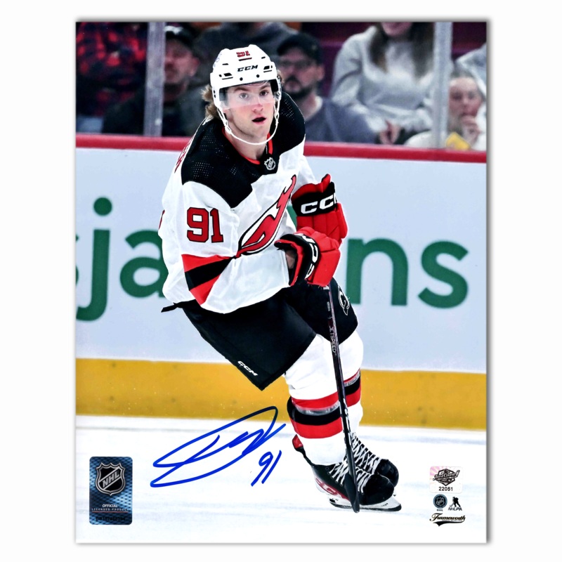 Dawson Mercer Autographed New Jersey Devils Away 8×10 Photo