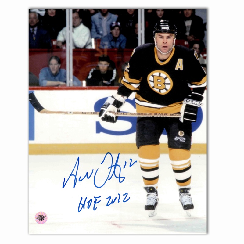 Adam Oates Autographed Boston Bruins Home 8×10 Photo (Holding Stick)