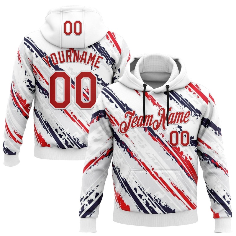 Custom Stitched White Red-Navy 3D Pattern Design American Inspired Graffiti Splash Sportswear Pullover Sweatshirt Hoodie