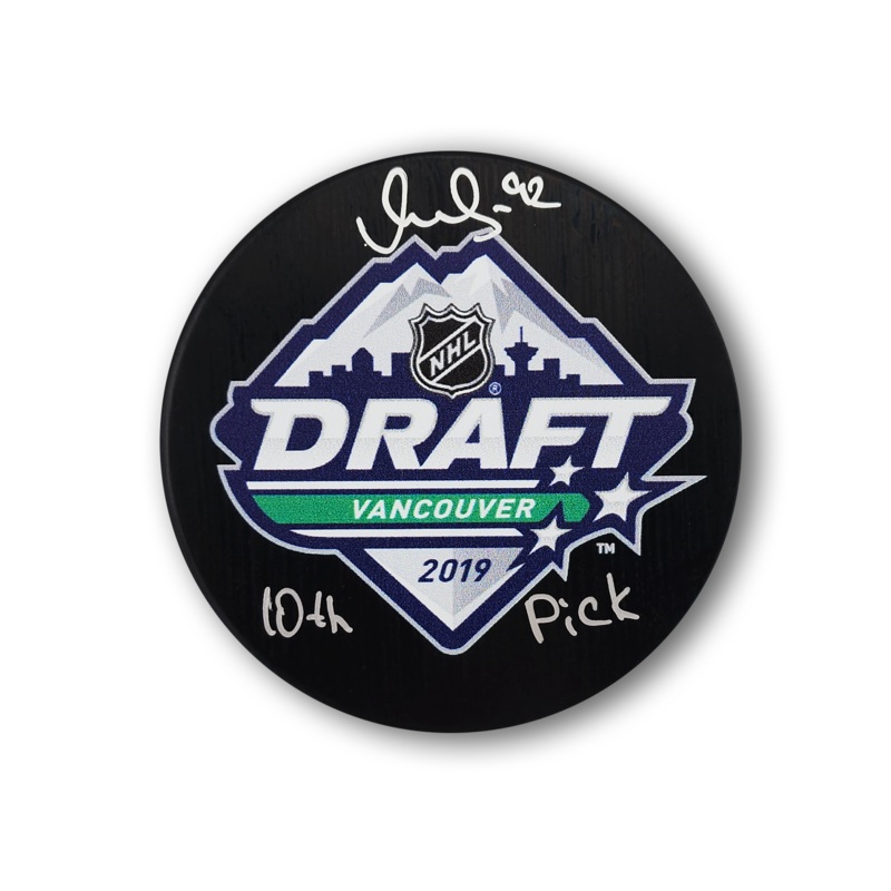 Vasily Podkolzkin Autographed 2019 NHL Draft Hockey Puck Inscribed 10th Pick
