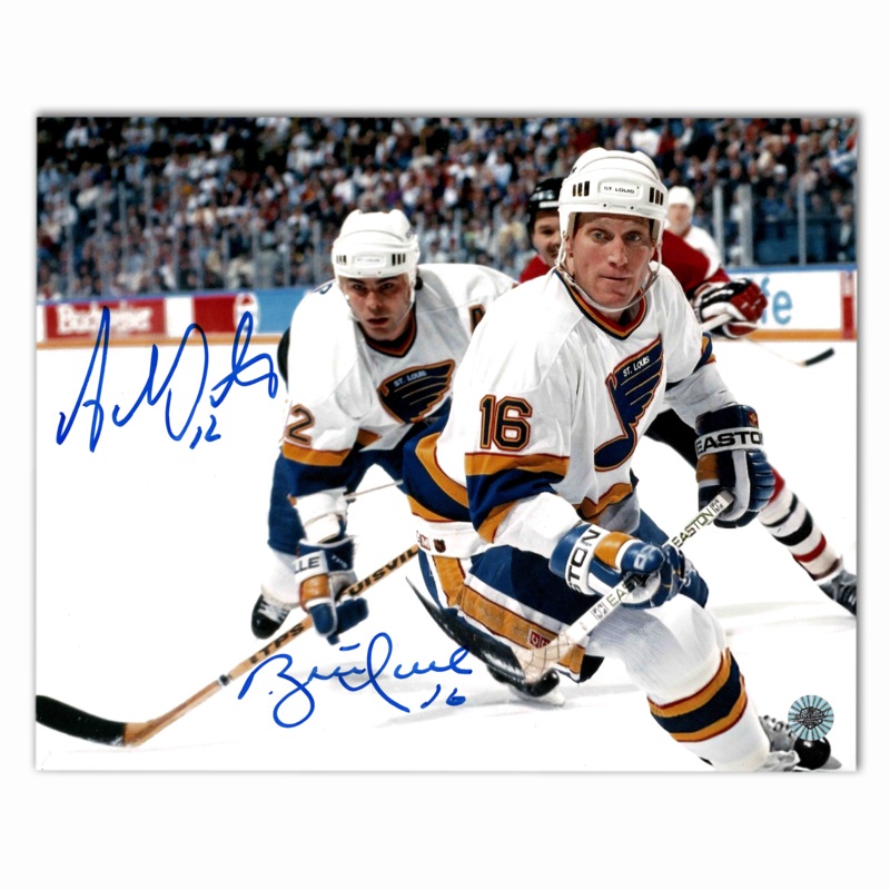 Brett Hull and Adam Oates Autographed St. Louis Blues Away 8×10 Photo