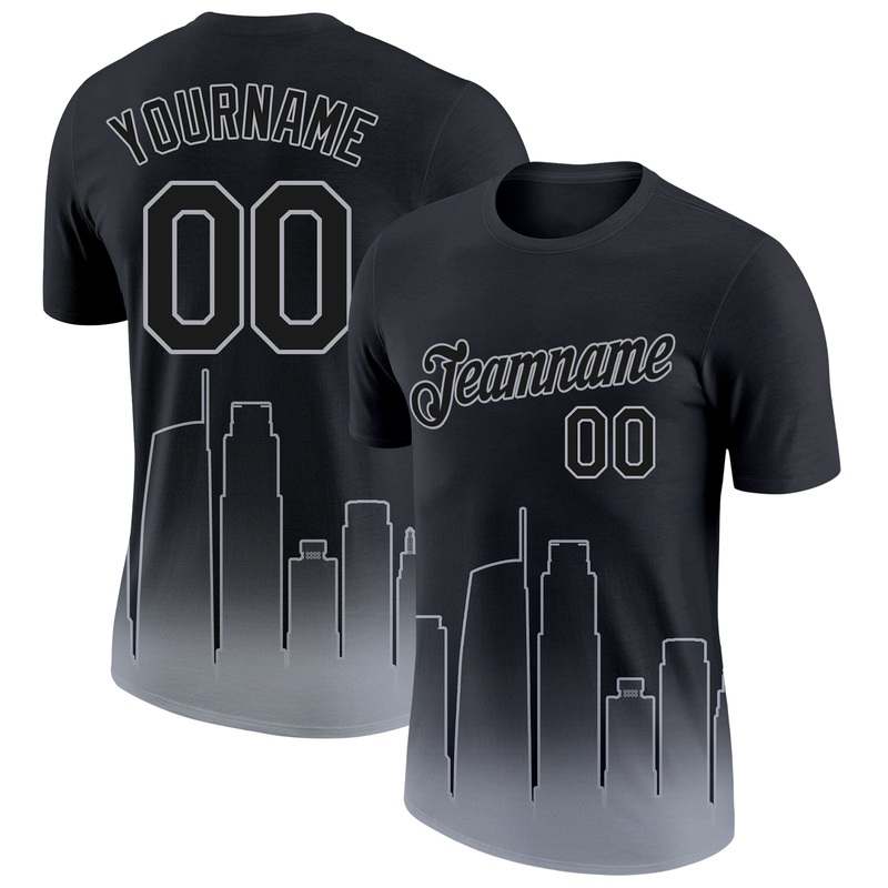 Custom Black Gray 3D Los Angeles City Edition Fade Fashion Performance T-Shirt