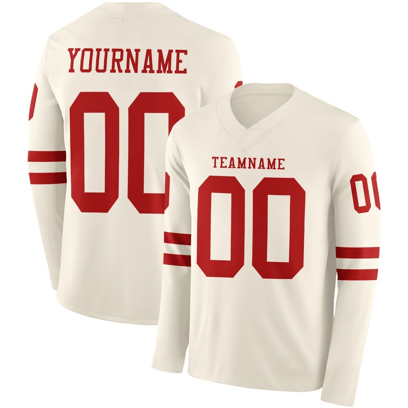 Custom Cream Red Long Sleeve Authentic Football Jersey