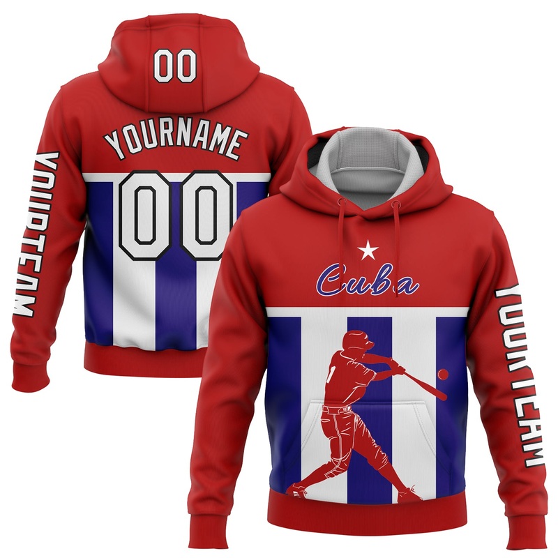 Custom Red Dark Purple-Black 3D Costa Cuba Cuban Flag Sports Pullover Sweatshirt Hoodie