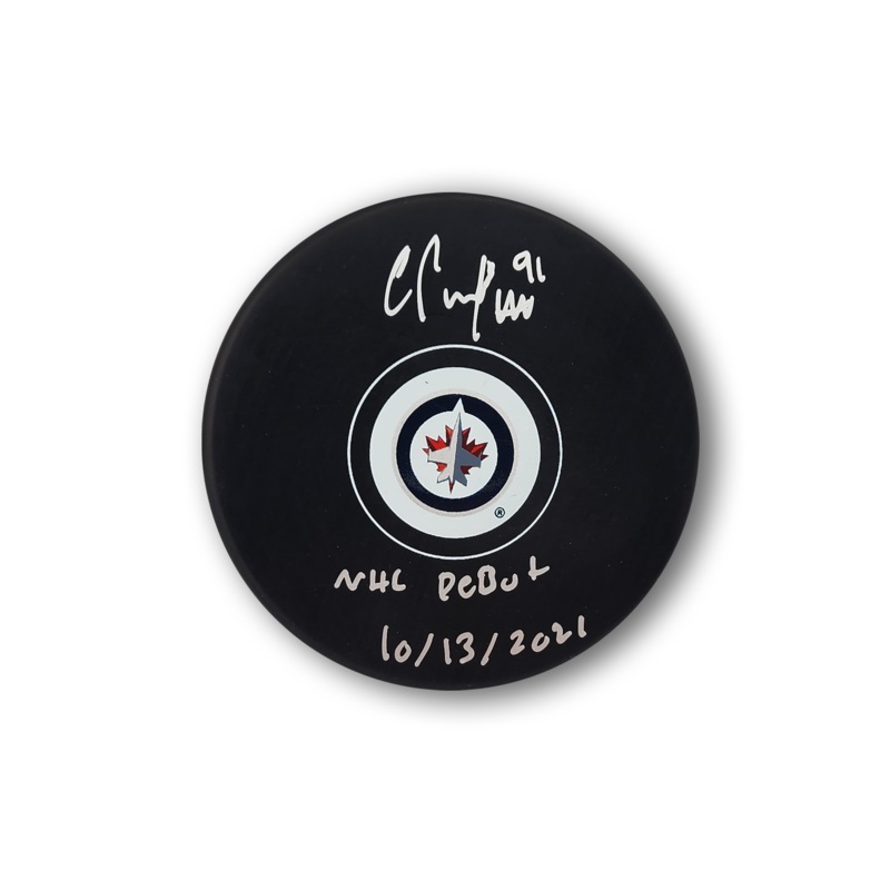 Cole Perfetti Autographed Winnipeg Jets Hockey Puck Inscribed NHL Debut