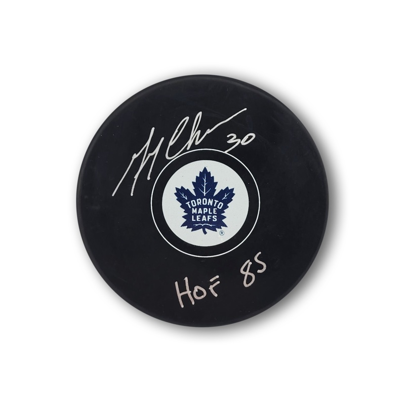 Gerry Cheevers Autographed Toronto Maple Leafs Hockey Puck HOF 85