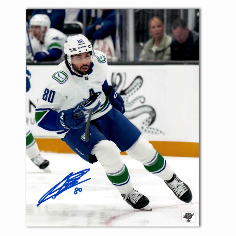 Arshdeep Bains Autographed Vancouver Canucks Away 8×10 Photo