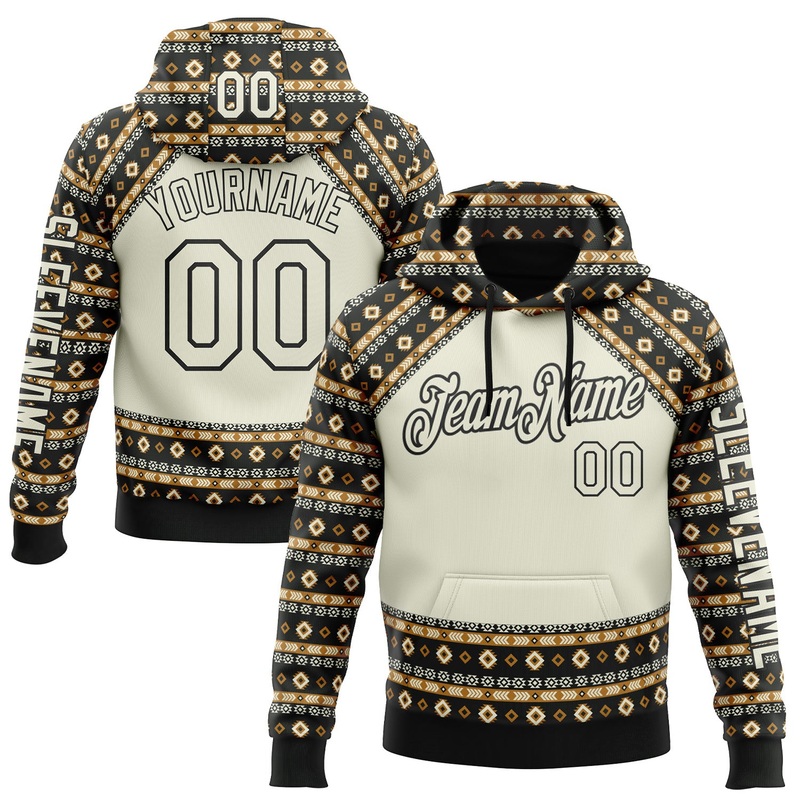 Custom City Cream Black 3D Pattern Design Western Cowboy Tribal Ethnic Sports Pullover Sweatshirt Hoodie