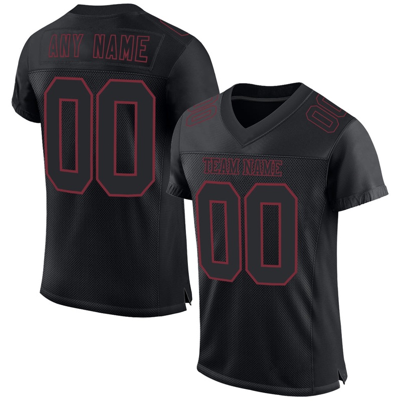 Custom Black Burgundy Mesh Authentic Football Jersey