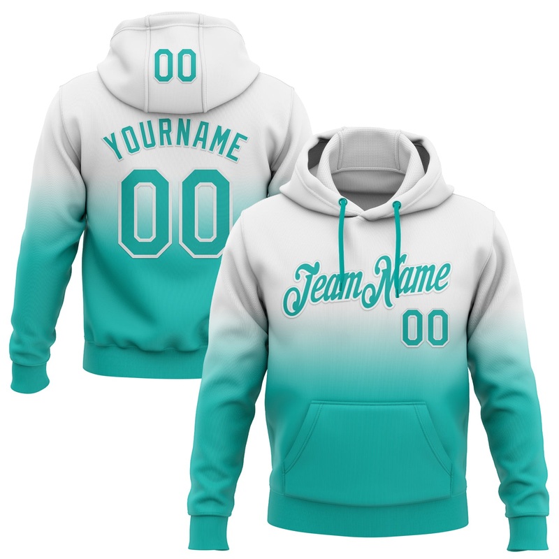 Custom Stitched White Aqua Fade Fashion Sports Pullover Sweatshirt Hoodie