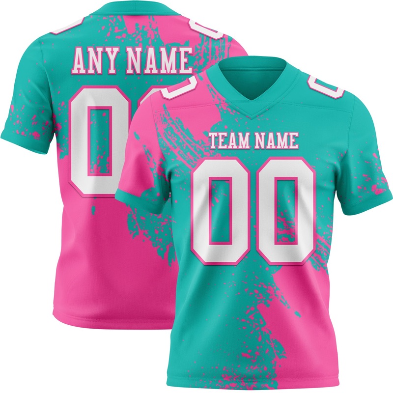 Custom Aqua White-Pink 3D Pattern Abstract Brush Stroke Authentic Football Jersey