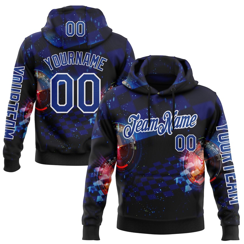 Custom Black Royal-White 3D Pattern Design Formula Auto Car Racing Motorsport Sports Pullover Sweatshirt Hoodie