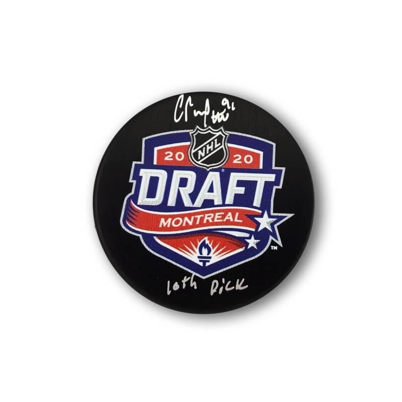 Cole Perfetti Autographed 2020 NHL Draft Hockey Puck Inscribed 10th Pick