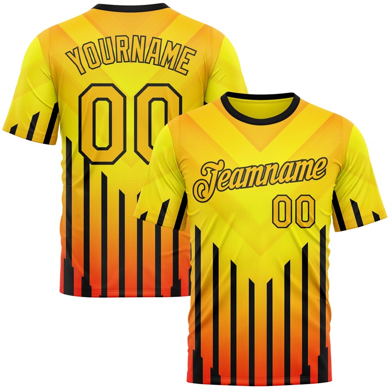 Custom Yellow Red-Black 3D Pattern Design Gradient Geometric Shape Stripe Sportswear Performance T-Shirt