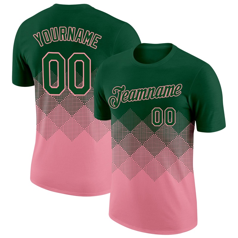 Custom Green Medium Pink 3D Pattern Design Gradient Square Shapes Performance T-Shirt