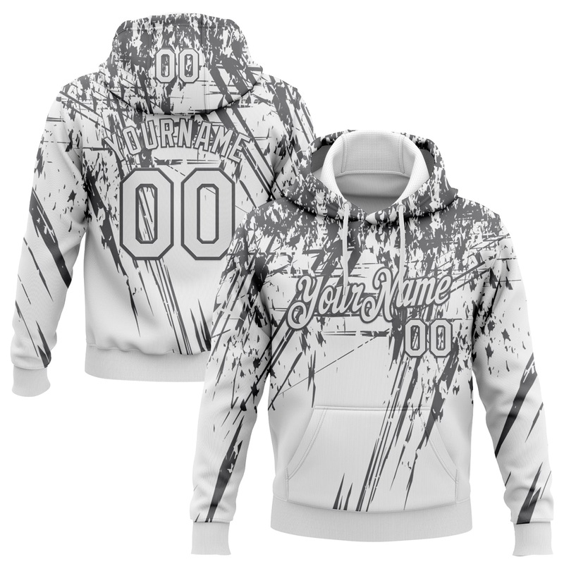 Custom Stitched White Steel Gray 3D Pattern Design Splash Grunge Art Sports Pullover Sweatshirt Hoodie