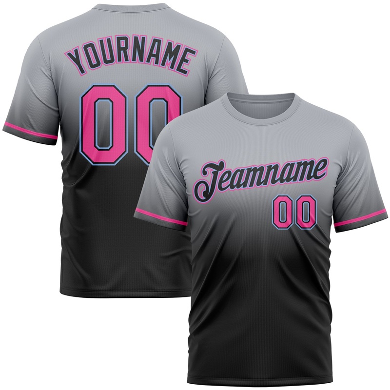 Custom Gray Pink Black-Light Blue Fade Fashion Performance T-Shirt