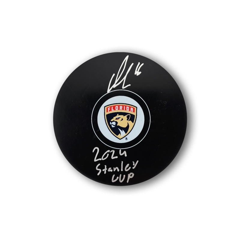 Aleksander Barkov Autographed Florida Panthers Hockey Puck Inscribed 2024 Stanley Cup