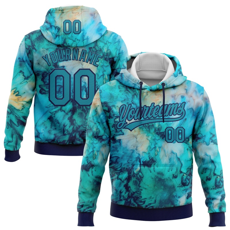 Custom Stitched Tie Dye Teal-Navy 3D Sports Pullover Sweatshirt Hoodie