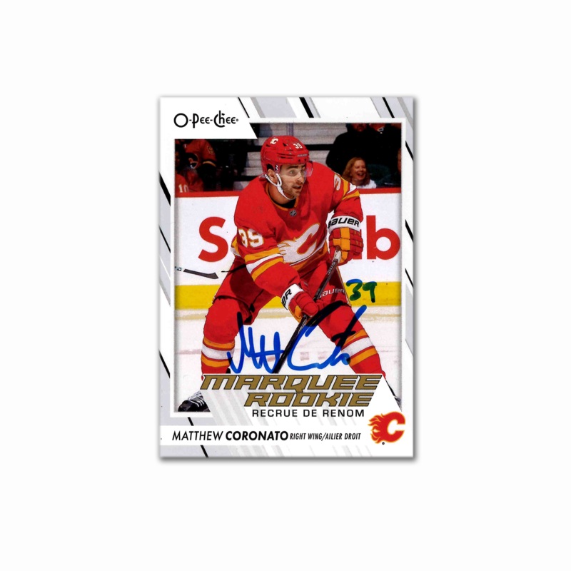 Matt Coronato Autographed Calgary Flames OPC Marquee Rookie Hockey Card