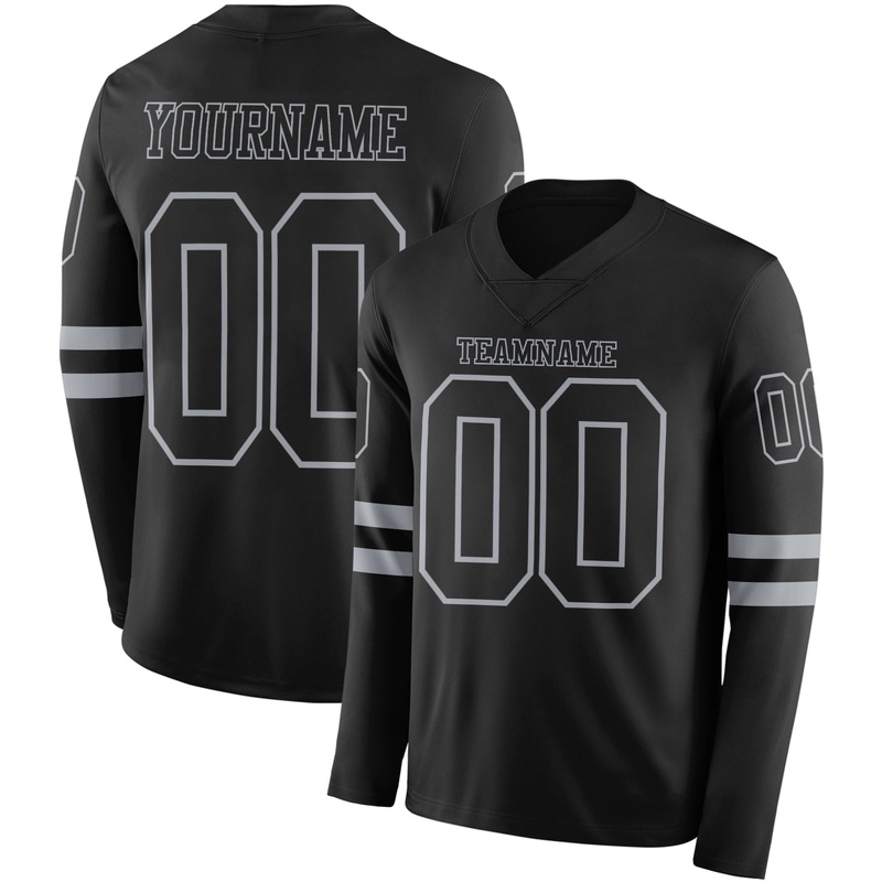 Custom Black Gray Long Sleeve Authentic Football Jersey