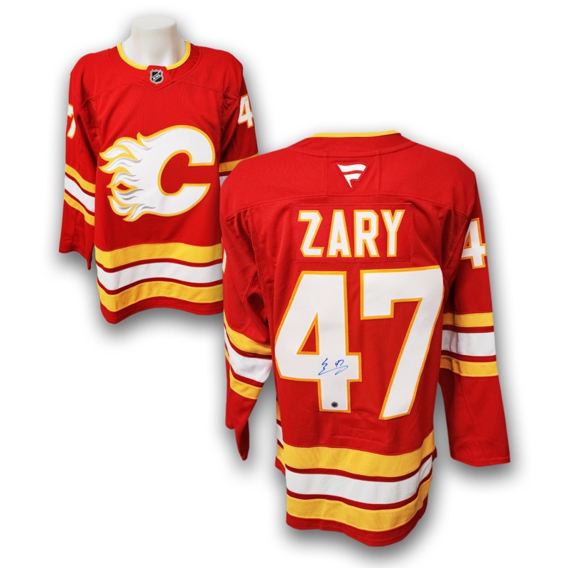 Connor Zary Autographed Calgary Flames Fanatics Premium Jersey