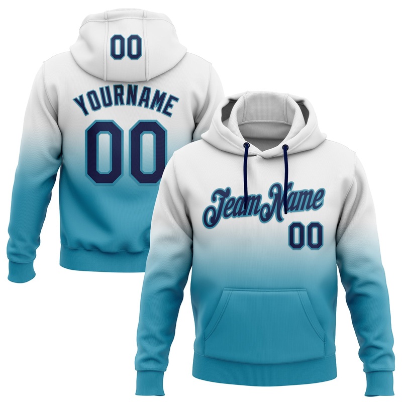 Custom Stitched White Navy-Panther Blue Fade Fashion Sports Pullover Sweatshirt Hoodie