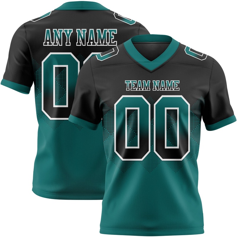 Custom Black Teal-White Authentic Gradient Square Shape Flag Football Jersey