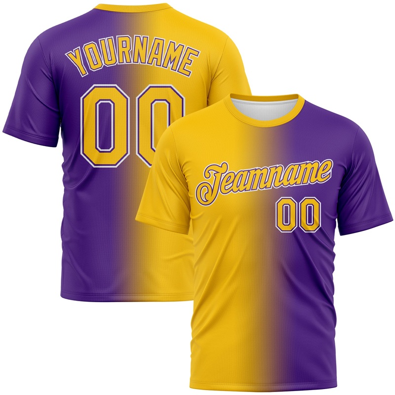 Custom Purple Yellow-White Gradient Fashion Performance T-Shirt