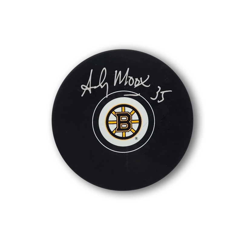 Andy Moog Autographed Boston Bruins Hockey Puck